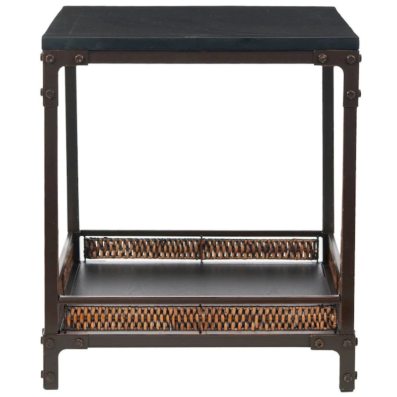 SAFAVIEH Jindra Tavolino in vimini con piano in legno - 22 x 22 x 25.2 - 22Lx22Px25A
