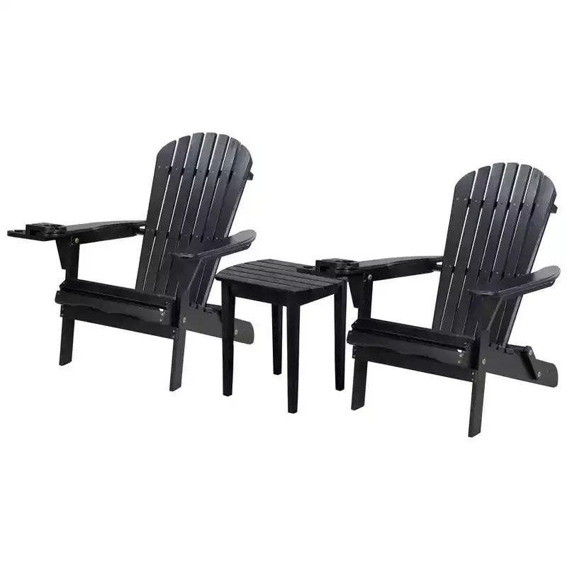 Jiallo Foldable Adirondack Chair with cup holder Bristro Set, 2 Foldable Adirondack Chairs with cup holders and 1 End Table
