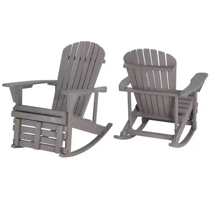Jiallo Zero Gravity Collection Dark Gray Adirondack Rocking Chair with Built-in Footrest - Set of 2 Rocking Chairs
