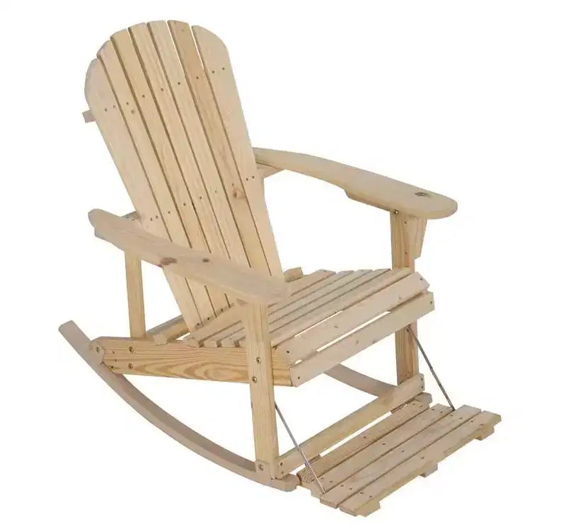 Set di 2 sedie a dondolo e 1 tavolino Jiallo Zero Gravity Collection Natural Adirondack con poggiapiedi integrato