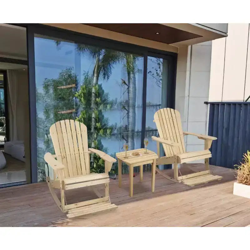 Set di 2 sedie a dondolo e 1 tavolino Jiallo Zero Gravity Collection Natural Adirondack con poggiapiedi integrato