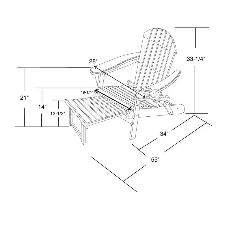 Jiallo Oceanic Collection Sedia a sdraio pieghevole Adirondack, portabicchieri e portabottiglie, poggiapiedi integrato, set di 1 sedia a sdraio e 1 tavolino