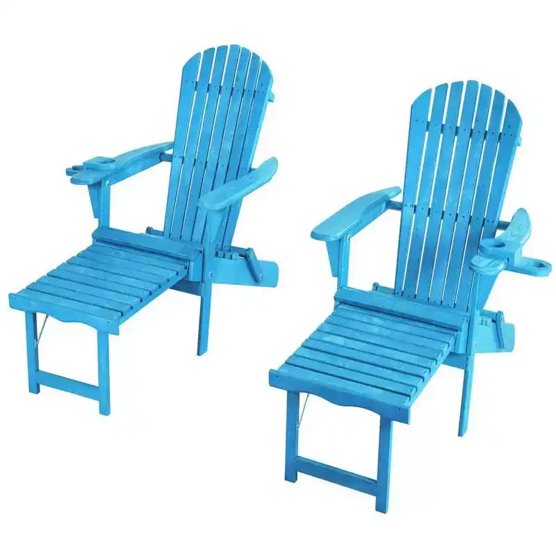 Jiallo Oceanic Collection - Sedia a sdraio Adirondack pieghevole, con porta bicchiere, poggiapiedi integrato, set di 2 sedie a sdraio e 1 tavolino laterale