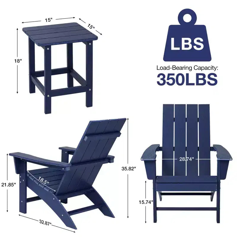 GARPROVM 2 chaises Adirondack avec table d'appoint, en PEHD, résistantes aux intempéries, mobilier de patio extérieur