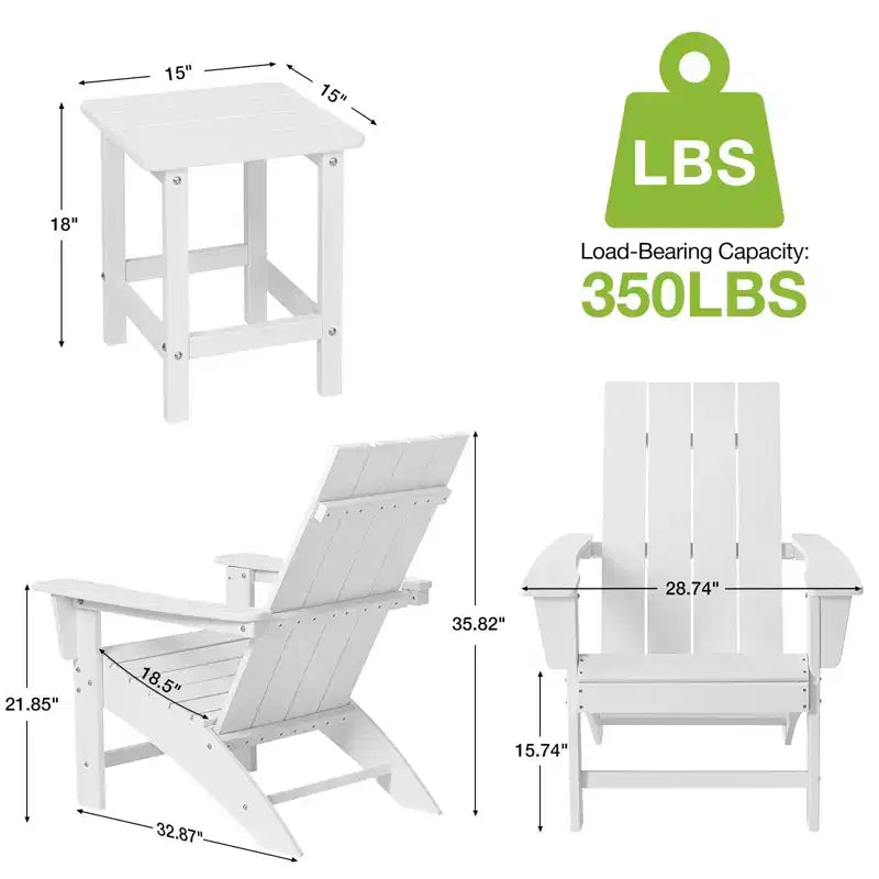 GARPROVM 2 chaises Adirondack avec table d'appoint, en PEHD, résistantes aux intempéries, mobilier de patio extérieur