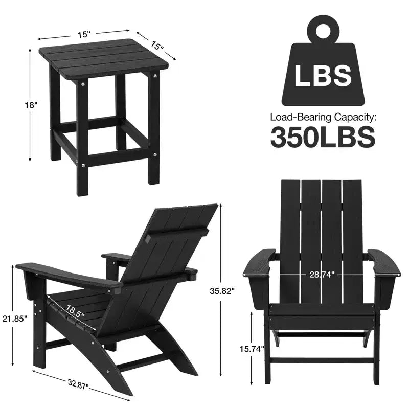 GARPROVM 2 chaises Adirondack avec table d'appoint, en PEHD, résistantes aux intempéries, mobilier de patio extérieur