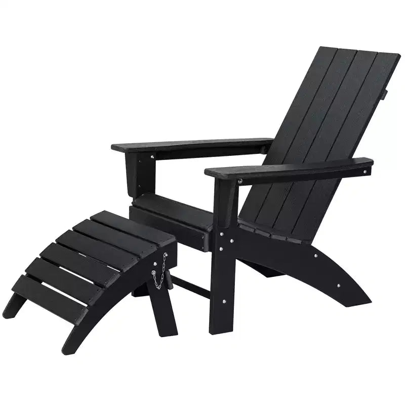 GARPROVM HDPE Adirondack Chair with Ottoman Weather-Resistant Outdoor Patio Furniture