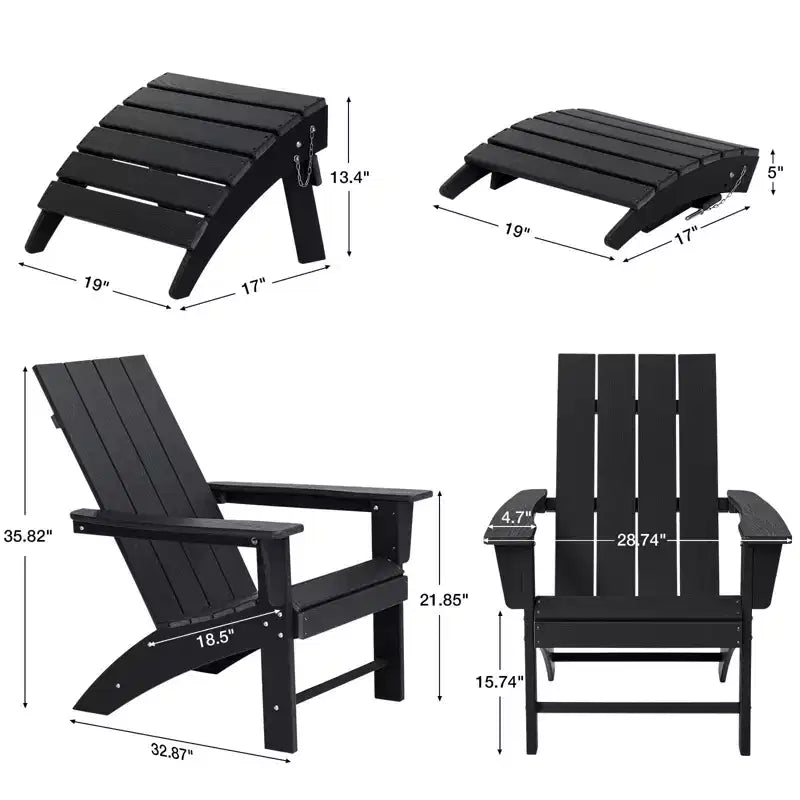 GARPROVM Sedia Adirondack in HDPE con Pouf, Mobili da Esterno per Patio Resistenti alle Intemperie
