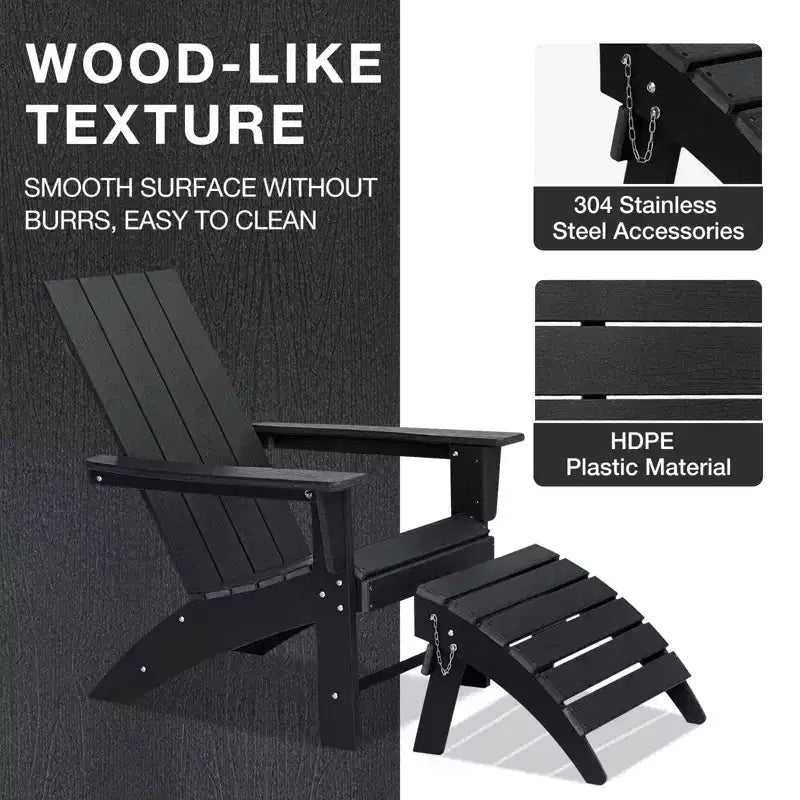 GARPROVM Sedia Adirondack in HDPE con Pouf, Mobili da Esterno per Patio Resistenti alle Intemperie