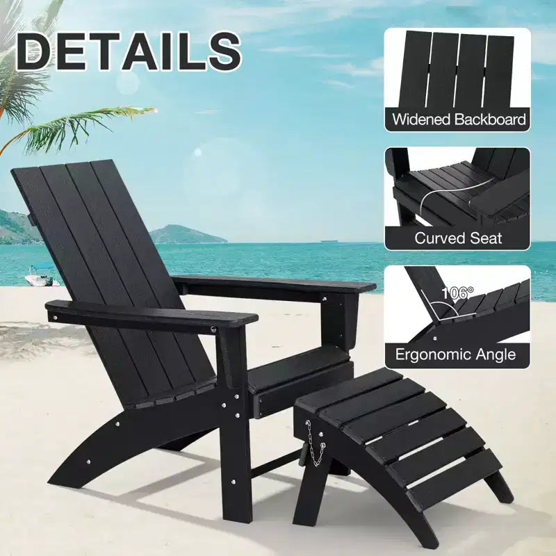 GARPROVM Sedia Adirondack in HDPE con Pouf, Mobili da Esterno per Patio Resistenti alle Intemperie