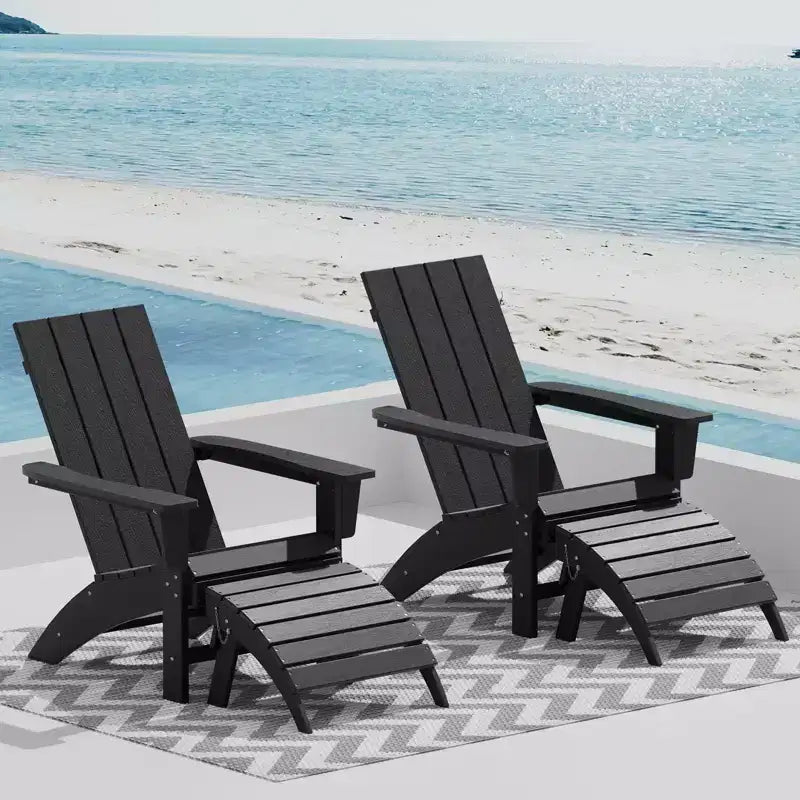 GARPROVM Sedia Adirondack in HDPE con Pouf, Mobili da Esterno per Patio Resistenti alle Intemperie