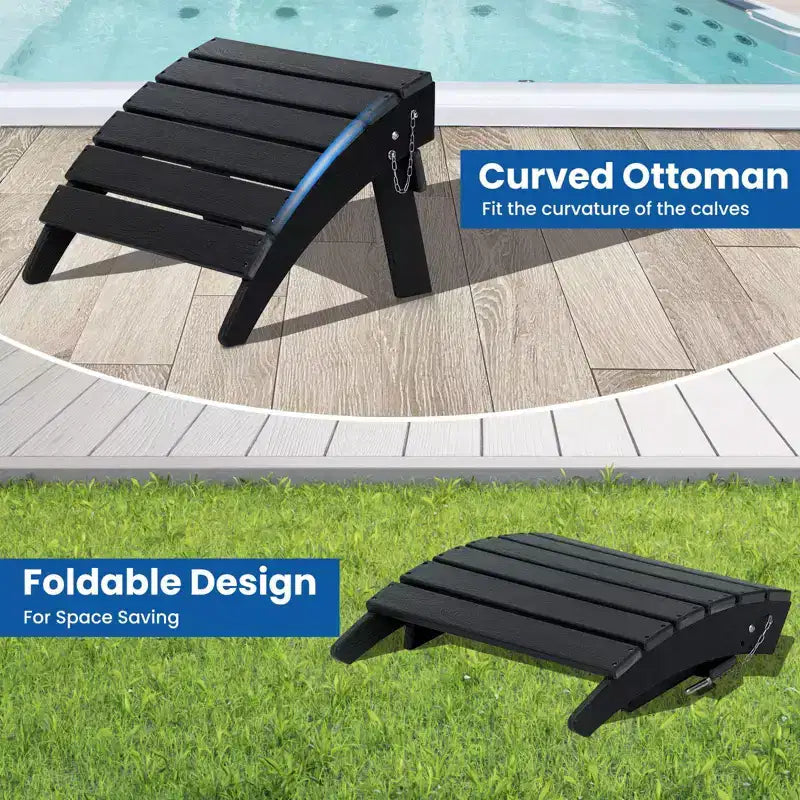 Sedia Adirondack Pieghevole GARPROVM in HDPE Migliorato con Poggiapiedi, Resistente alle Intemperie per Esterni