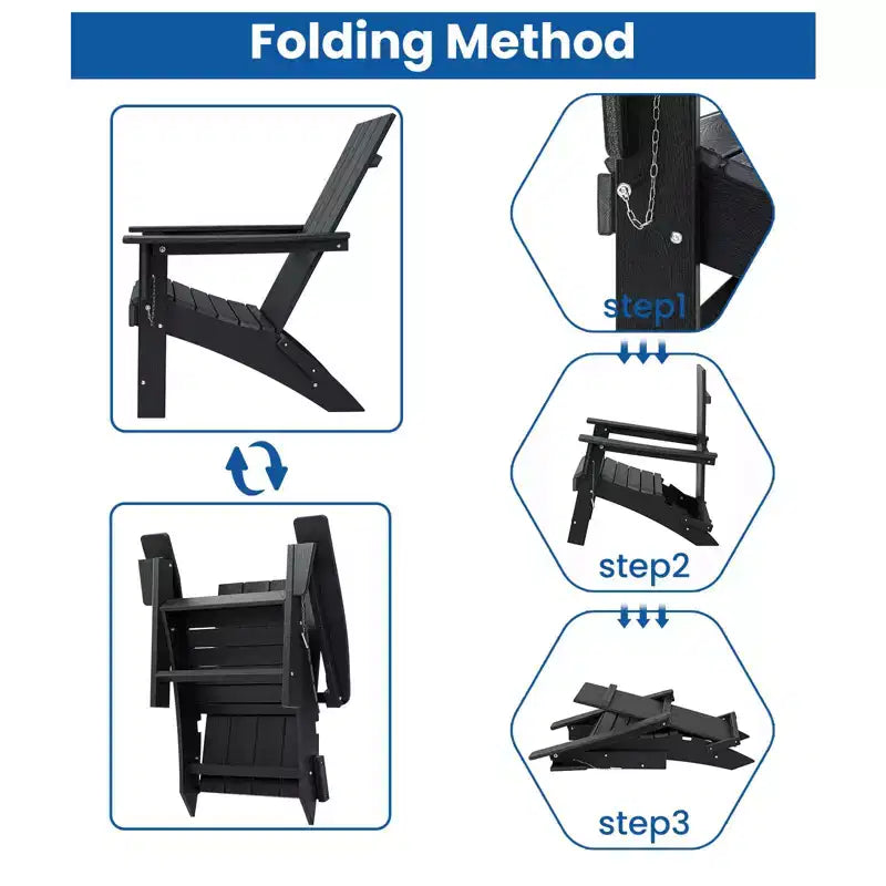 Sedia Adirondack Pieghevole GARPROVM in HDPE Migliorato con Poggiapiedi, Resistente alle Intemperie per Esterni