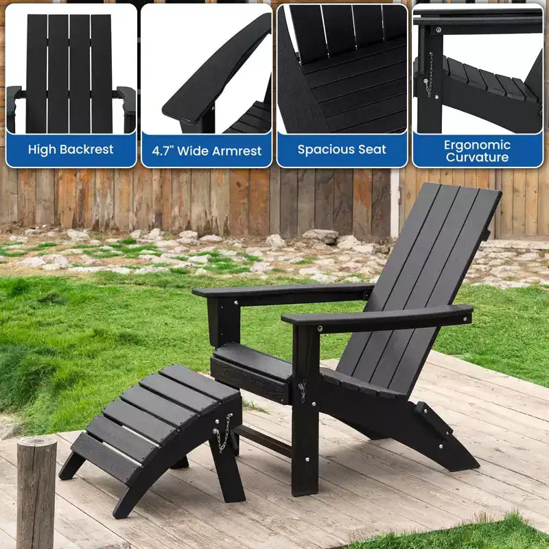 Sedia Adirondack Pieghevole GARPROVM in HDPE Migliorato con Poggiapiedi, Resistente alle Intemperie per Esterni