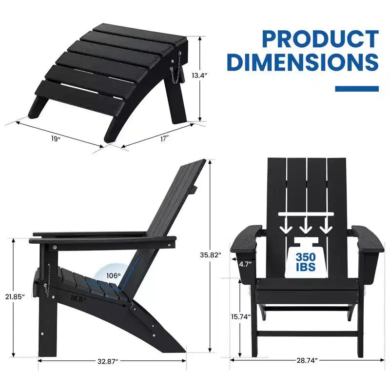 Sedia Adirondack Pieghevole GARPROVM in HDPE Migliorato con Poggiapiedi, Resistente alle Intemperie per Esterni