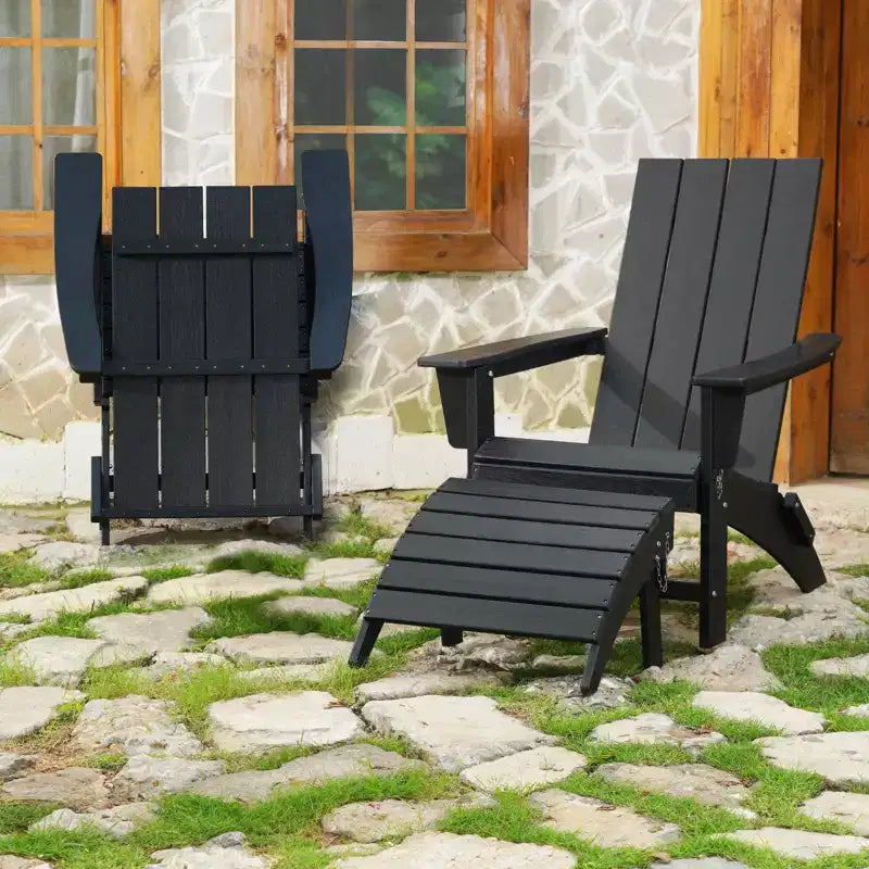 Sedia Adirondack Pieghevole GARPROVM in HDPE Migliorato con Poggiapiedi, Resistente alle Intemperie per Esterni