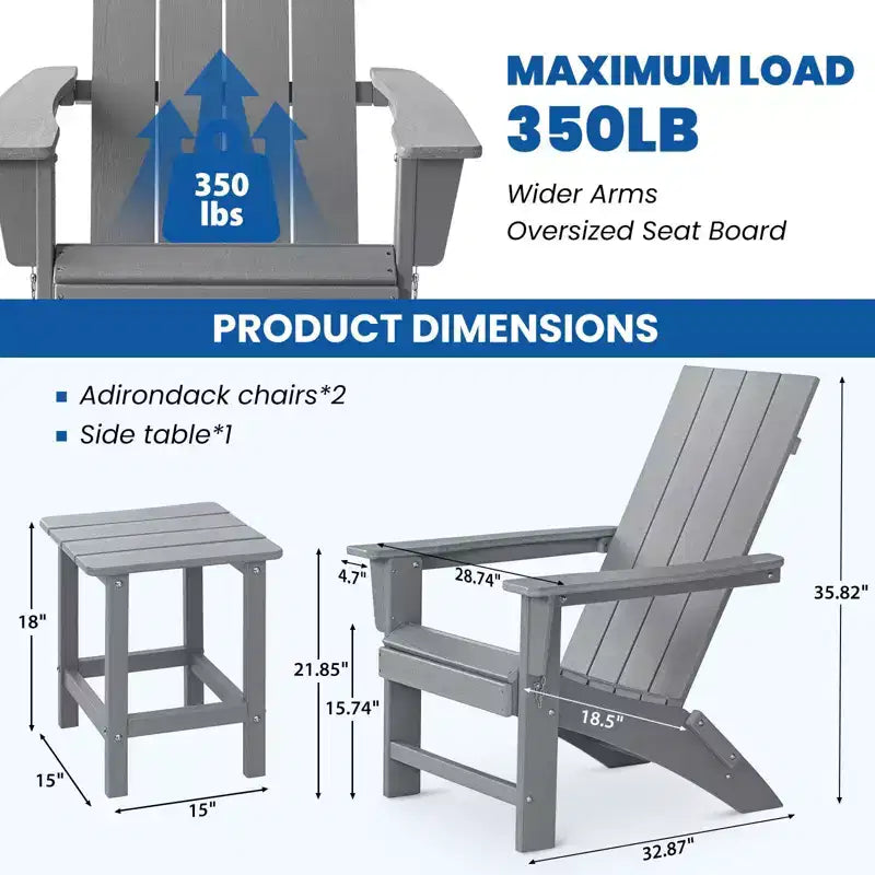 GARPROVM 2 Chaises Adirondack Pliantes Améliorées en PEHD avec Table d'appoint Résistantes aux Intempéries Pour l'Extérieur