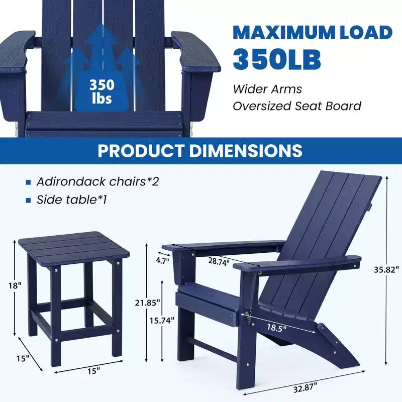 GARPROVM 2 Chaises Adirondack Pliantes Améliorées en PEHD avec Table d'appoint Résistantes aux Intempéries Pour l'Extérieur