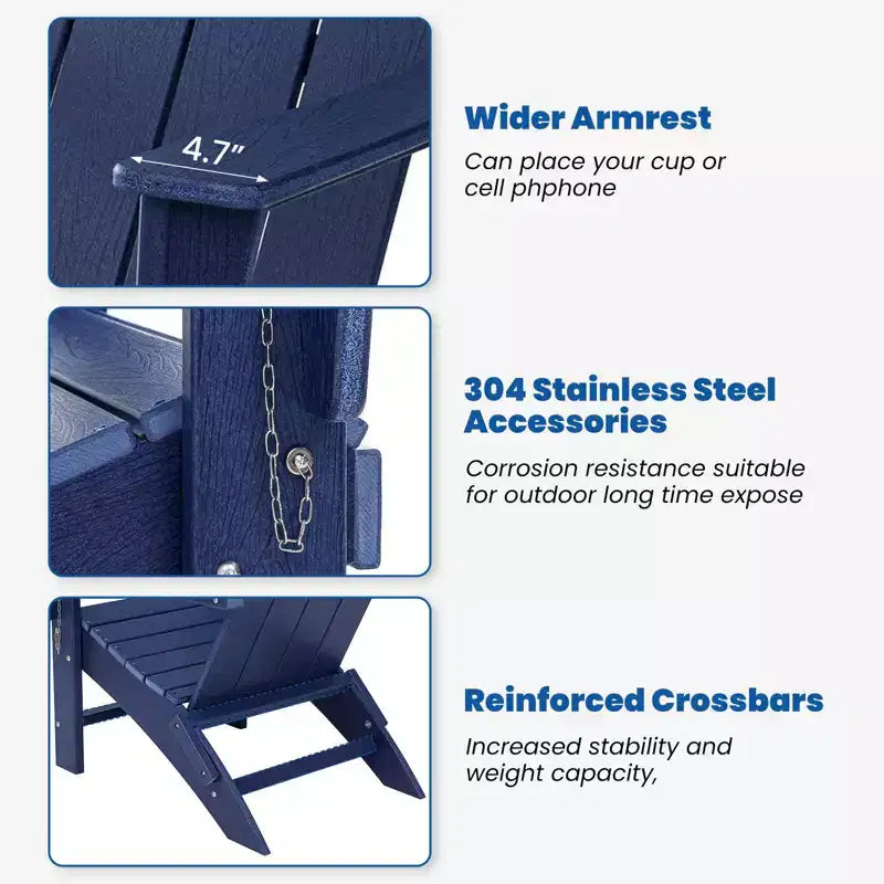GARPROVM 2 Chaises Adirondack Pliantes Améliorées en PEHD avec Table d'appoint Résistantes aux Intempéries Pour l'Extérieur