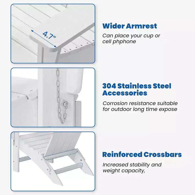 GARPROVM 2 Chaises Adirondack Pliantes Améliorées en PEHD avec Table d'appoint Résistantes aux Intempéries Pour l'Extérieur