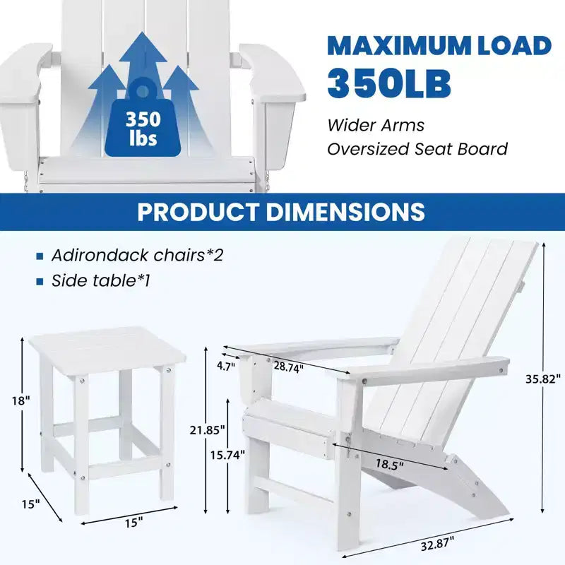 GARPROVM 2 Chaises Adirondack Pliantes Améliorées en PEHD avec Table d'appoint Résistantes aux Intempéries Pour l'Extérieur