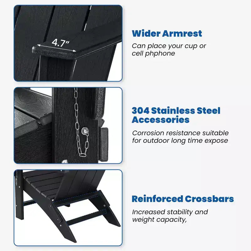 GARPROVM 2 Chaises Adirondack Pliantes Améliorées en PEHD avec Table d'appoint Résistantes aux Intempéries Pour l'Extérieur