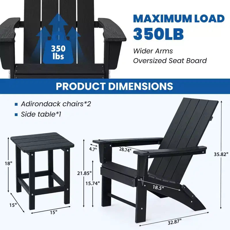 GARPROVM 2 Chaises Adirondack Pliantes Améliorées en PEHD avec Table d'appoint Résistantes aux Intempéries Pour l'Extérieur