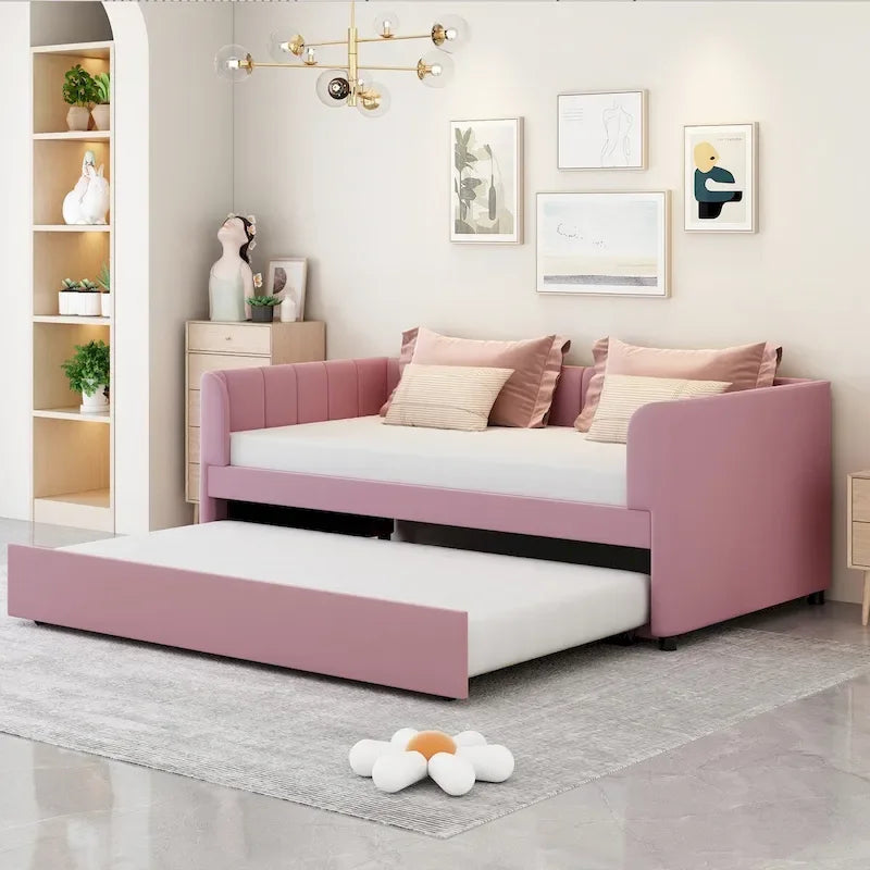 Letto Divano Imbottito per Materasso Singolo con Schienale Ergonomico e Letto Estraibile