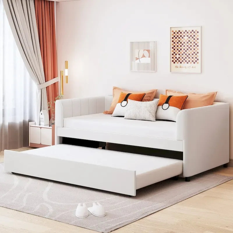 Letto Divano Imbottito per Materasso Singolo con Schienale Ergonomico e Letto Estraibile