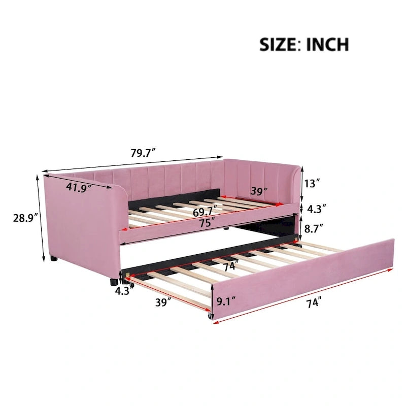 Letto Divano Imbottito per Materasso Singolo con Schienale Ergonomico e Letto Estraibile