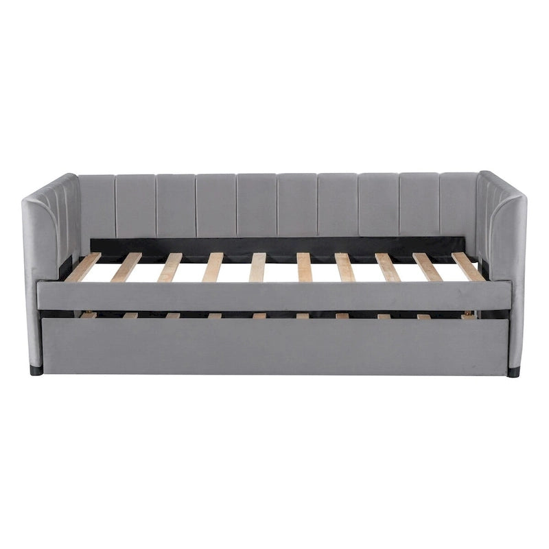 Letto Divano Imbottito per Materasso Singolo con Schienale Ergonomico e Letto Estraibile