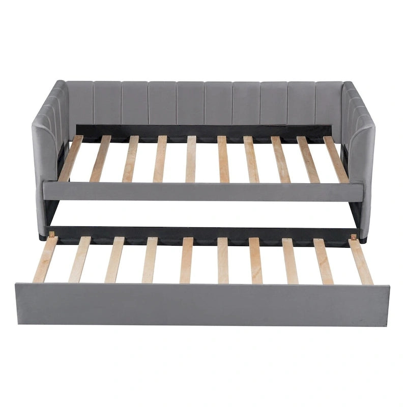 Letto Divano Imbottito per Materasso Singolo con Schienale Ergonomico e Letto Estraibile