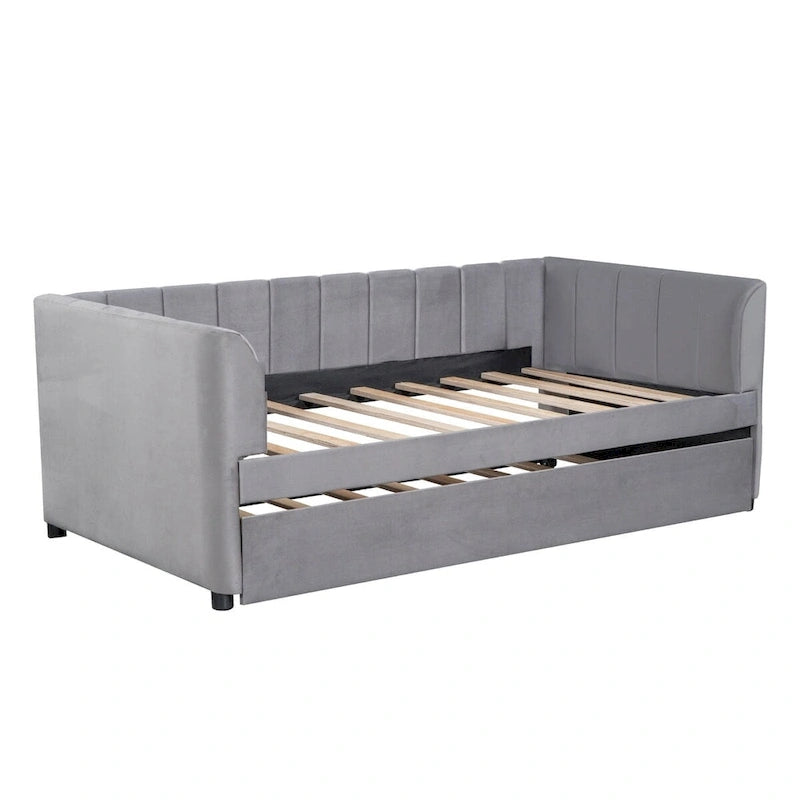 Letto Divano Imbottito per Materasso Singolo con Schienale Ergonomico e Letto Estraibile