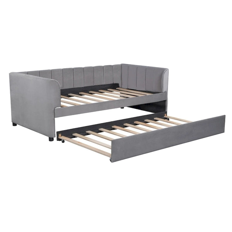 Letto Divano Imbottito per Materasso Singolo con Schienale Ergonomico e Letto Estraibile