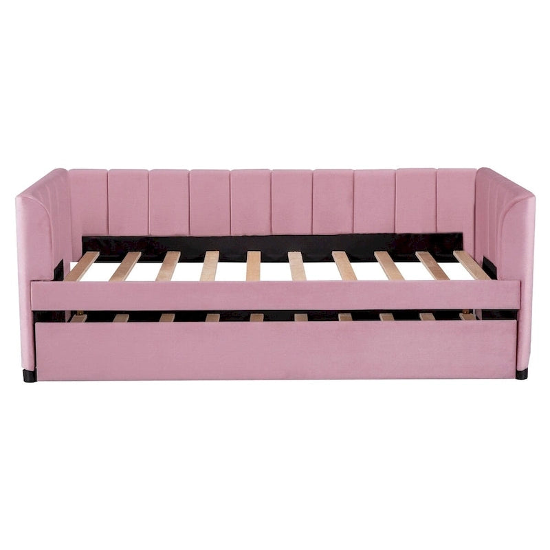 Letto Divano Imbottito per Materasso Singolo con Schienale Ergonomico e Letto Estraibile