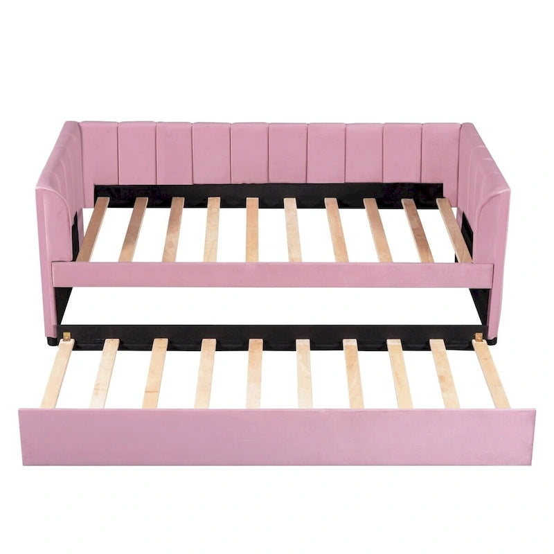 Letto Divano Imbottito per Materasso Singolo con Schienale Ergonomico e Letto Estraibile