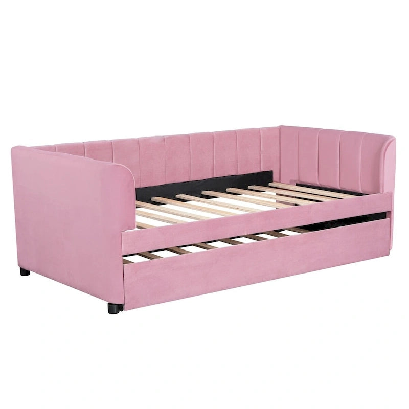 Letto Divano Imbottito per Materasso Singolo con Schienale Ergonomico e Letto Estraibile