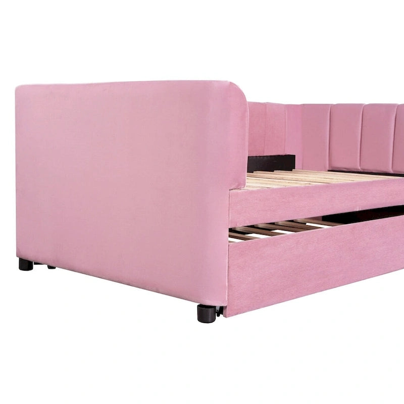 Letto Divano Imbottito per Materasso Singolo con Schienale Ergonomico e Letto Estraibile
