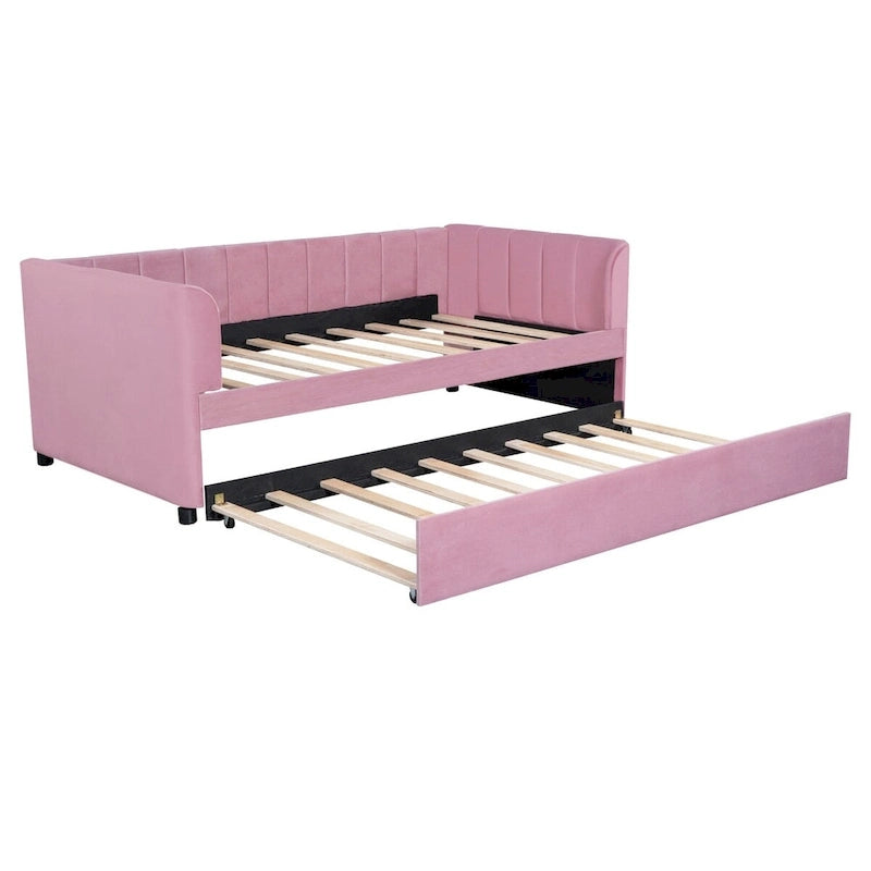 Letto Divano Imbottito per Materasso Singolo con Schienale Ergonomico e Letto Estraibile