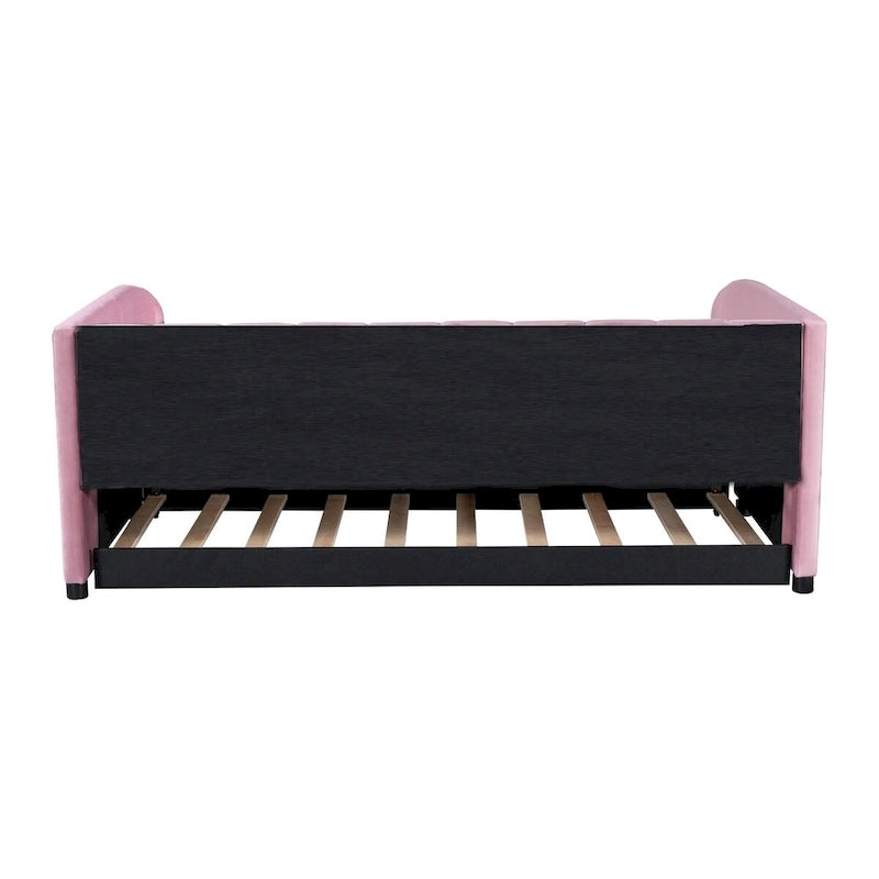Letto Divano Imbottito per Materasso Singolo con Schienale Ergonomico e Letto Estraibile