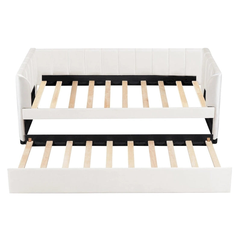 Letto Divano Imbottito per Materasso Singolo con Schienale Ergonomico e Letto Estraibile