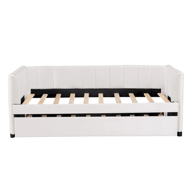 Letto Divano Imbottito per Materasso Singolo con Schienale Ergonomico e Letto Estraibile
