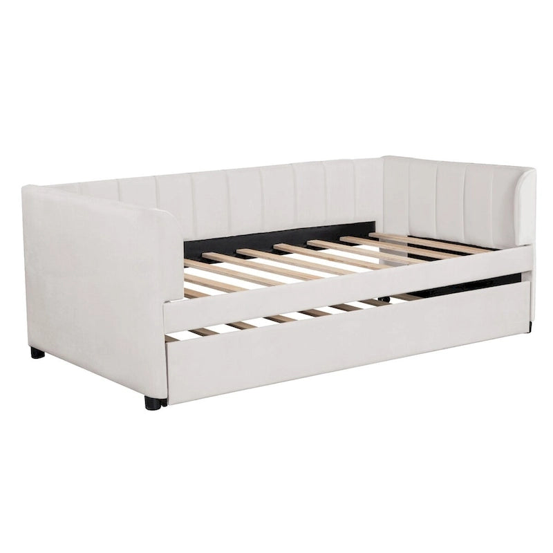 Letto Divano Imbottito per Materasso Singolo con Schienale Ergonomico e Letto Estraibile
