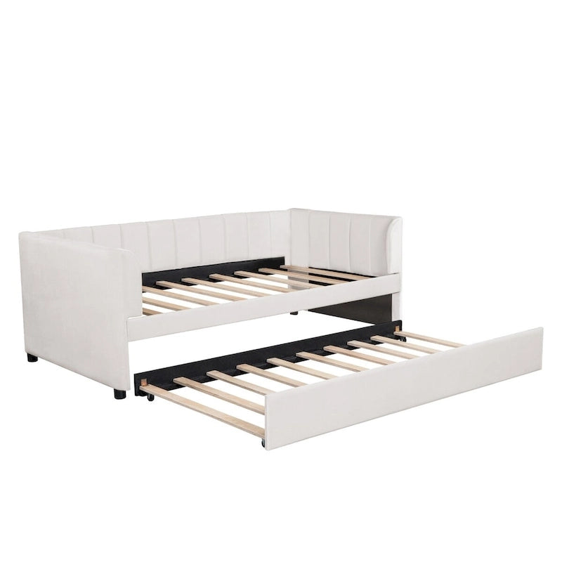 Letto Divano Imbottito per Materasso Singolo con Schienale Ergonomico e Letto Estraibile