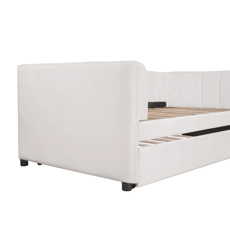 Letto Divano Imbottito per Materasso Singolo con Schienale Ergonomico e Letto Estraibile