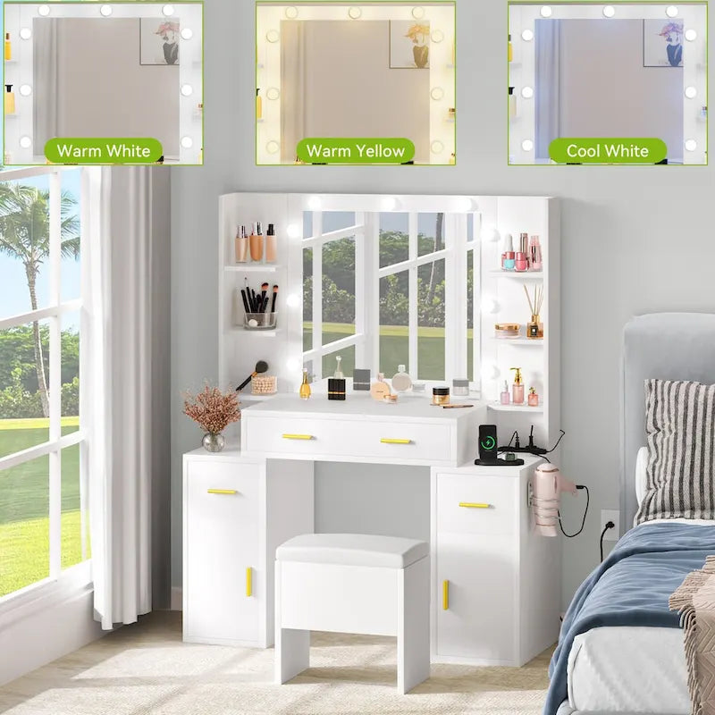 Toeletta Moasis con prese integrate e specchio illuminato - 140 A X 110 L X 40 P