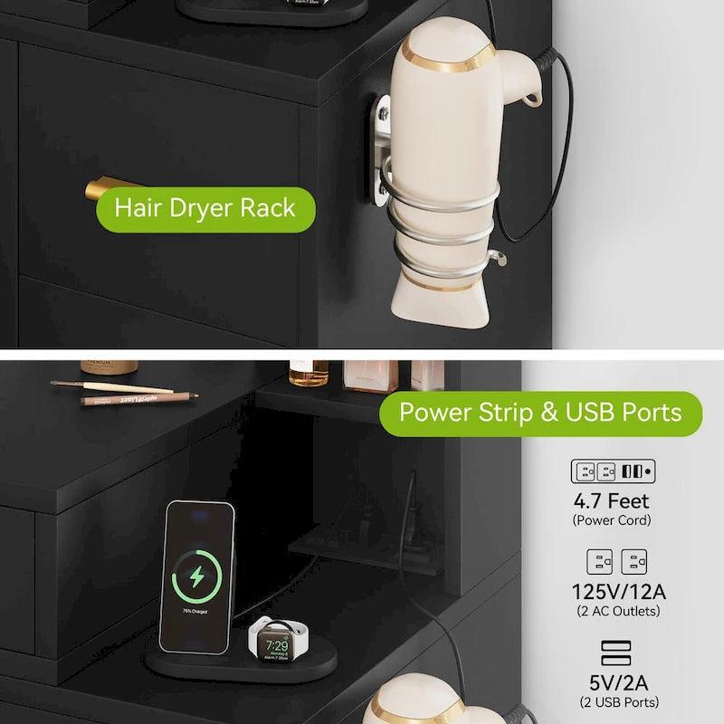 Toeletta Moasis con prese integrate e specchio illuminato - 140 A X 110 L X 40 P