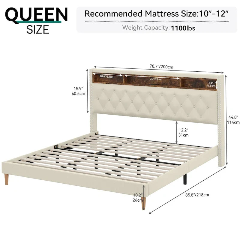 Moasis King Letto Imbottito con Testiera e Luci LED