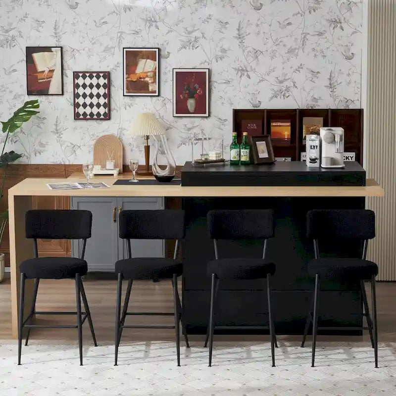 Set di 4 Sgabelli da Bar Moderni Rivestiti in Tessuto Teddy - Sgabelli Alti con Base in Metallo