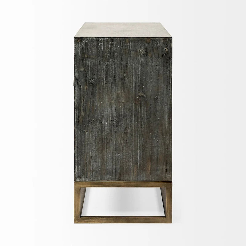 Credenza Genevieve I con impiallacciatura in abete grigio, struttura in ferro e 3 cassetti - 39.0L x 15.7W x 30.9H